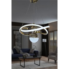 Renkli LED Avize, Kumandalı, Şık ve Modern Tasarım, Gold Renkli Işıklandırma