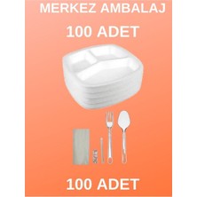 Beyaz Köpük Tabak, Üç Gözlü, Kapaksız, 100 Adet Paket