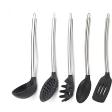 Siyah Silikon Mutfak Seti 3 Parça: Kaşık, Spatula, Kepçe, Spagetti Kaşığı, Kevgir