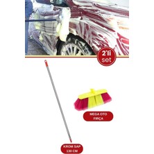 130CM Uzun Otomobil ve Minibüs Yıkama Fırça Seti, Krom Sapli Profesyonel Temizlik