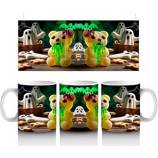 Yeşil Canavar Kostümlü Eğlenceli Figürlerle Cadılar Bayramı Baskılı Kupa