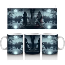 Sisli Gece ve Gotik Kule Silüetli Korku Temalı Cadılar Bayramı Baskılı Kupa