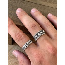 Aida Jewelss Ayarlanabilir Ölçü 925 Ayar Gümüş Kaplama Işçilikli 2li Yüzük Set