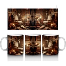 Mum Işığı ve Kitaplarla Gotik Cadı Masası Temalı Cadılar Bayramı Baskılı Kupa Bardak