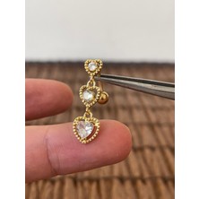 Aida Jewelss 316 L Cerrahi Çelik Kalpli Sallantılı Taşlı Göbek Piercingi