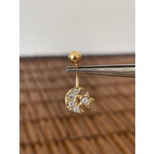 Aida Jewelss 316 L Cerrahi Çelik  Zirkon Taşlı Hilal Yıldız Göbek Piercingi