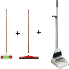 3'lü Temizlik Seti Ahşap Saplı Fırça ve Taraklı Katlanabilir Faras