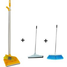 3'lü Temizlik Seti Metal Saplı Fırça, Çekçek, Katlanabilir Faraş