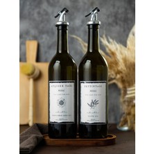 Yeşil Ahşap Standlı 2'li 750 ml Cam Yağlık Seti