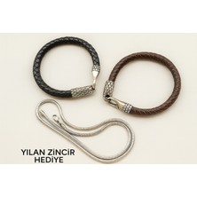 Erkek Deri Bileklik ve Yılan Zincir Kolye Seti