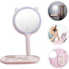 Kedi Kulaklı LED Işıklı Dokunmatik Masa Üstü Makyaj Aynası ve Telefon Standı