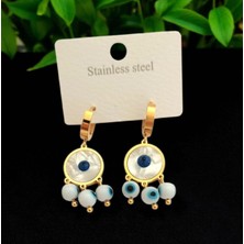 Kadın Sedef Taşlı Boncuklu Çelik Küpe