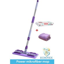 Mor Mikrofiber Mandallı Mop, Yedek Bez ve Yer Havlusu Hediyeli