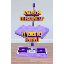 Mor Mikrofiber Mandallı Yer Mopu ve Yedek Bez Hediyeli