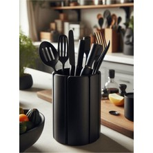 Siyah Tezgah Üstü Mutfak Düzenleyici, Kaşıklık ve Kepçelik Organizer