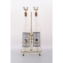 Altın Renk Geyik Aksesuarlı Şeffaf Şişe Yağdanlık, Şık ve Zarif Tasarım