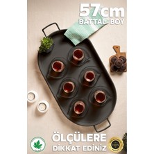 Elips Metal Tepsi 57 Cm, Kendinden Desenli, Sunum ve Kahve Tepsisi, Tel Kulplu