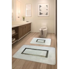 Feel Home Meram Kaymaz Taban, Yumuşacık, Emici 2'li Ultra Lüks Deri Detaylı Banyo Paspası Seti