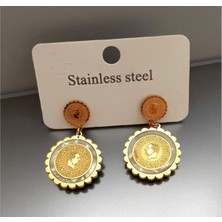 Kadın Sedef Taşlı Çeyrek Altın Görünümlü Çelik Küpe