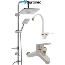 Mix Beyaz Altın Banyo Duş Lavabo Seti 3 Parça Banyo Yenileme Seti Batarya Musluk