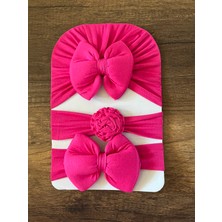 Yenidoğan Kız Bebek 3'lü Set Bone Bebek Bandana Şapka Fiyonklu Kurdeleli Saç Bandı Toka