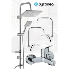 Mix Krom 3 Parça Banyo Mutfak Evye Lavabo Batarya Musluk Seti Duş Bataryası Evye Musluk