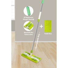 Yeşil Ayarlanabilir Saplı Mop, Kaydırmaz Sünger, Mandallı Bez Tutucu, Yedek Bezli, 40X15 cm