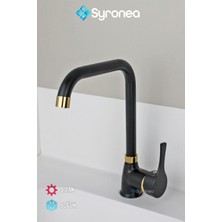 Mat Siyah Lotus Mutfak Eviye Bataryası Nano Teknoloji Altın Musluk