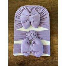 Yenidoğan Kız Bebek 3'lü Set Bone Bebek Bandana Şapka Fiyonklu Kurdeleli Saç Bandı Toka