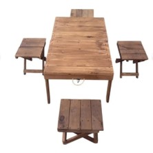 Beesstore Tabureli Piknik Kamp Masası-Bahçe Masası-Piknik Masası-4 Tabureli Masa