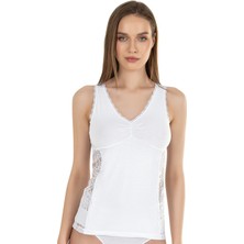 Kadın Pamuklu V Yaka Dantel Detaylı Kalın Askılı Süprem Atlet