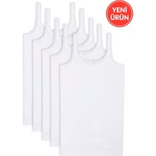 5'li Paket Kız Çocuk %100 Pamuklu Ribana Yakası Dantel Detaylı Ince Askılı Örme Atlet