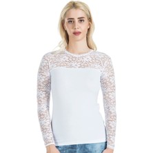 Iç Giyim Derya Kurşun Önü Dantelli Oval Yaka Uzun Kol Atlet