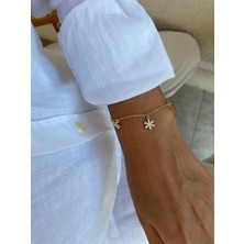 Xuping Çiçek ve Taç Figür Taşlı Minimal Gold Zincir Bileklik