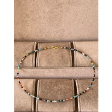 Aida Jewelss 14 Ayar Altın Dorikalı Rengarenk Akik Taşlı Zarif Altın Şans Kolyesi