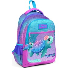 High Kız Çocuk Ilkokul ve Ortaokul Sırt Çantası - Mavi Pembe Kaplumbağa