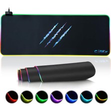Raptor 90X40CM Mikrofiber Yüzey/kaydırmaz Kauçuk Zemin 360° Rgb Dikişli Xxl Mousepad - Siyah