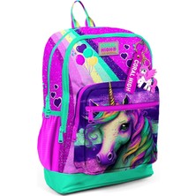 High Dört Bölmeli Pembe Su Yeşili Unicorn Desenli Ilkokul Sırt Çantası - Kız Çocuk