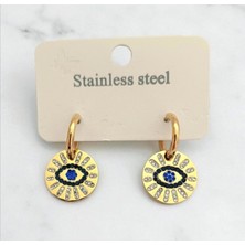 Kadın Zirkon Taşlı Göz Detaylı Çelik Küpe