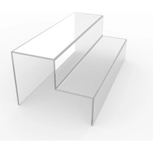 Şeffaf 2 Katlı Akrilik Merdiven, Destek Ayaklı, 10X30 Cm, Beyaz