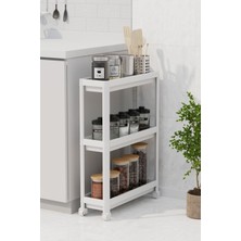 Dikdörtgen 3'lü Tekerlekli Raf, Banyo ve Mutfak Için Modern Beyaz Düzenleyici