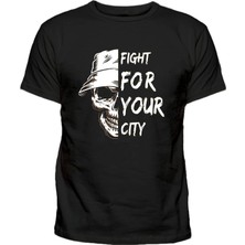 Fight For Your City Baskılı Siyah Erkek Pamuklu Tişört