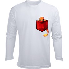 Uzun Kollu Charmander Cep Baskılı Çocuk Pamuklu Tişört