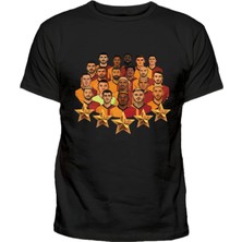 Illustrasyon 5 Yıldız Çizim Baskılı Sarı Kırmızı Şampiyon Ekip Pamuklu Efendioğlu Design T-Shirt