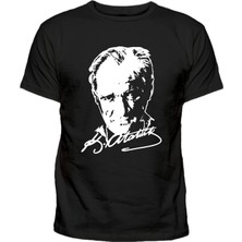 Silüet ve Imza Atatürk Baskılı Çocuk Pamuklu Siyah T-Shirt