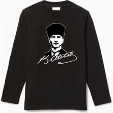 Uzun Kollu Mustafa Kemal Atatürk Imza Görselli Çocuk Pamuklu T-Shirt