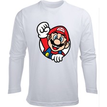 Uzun Kollu Mario Baskılı Pamuklu Çocuk Tişört