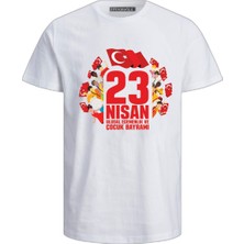 23 Nisan Çocukları Baskılı Imzalı Pamuklu Beyaz Çocuk Tshirt