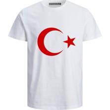 Uzun Kollu Ay-Yıldız Bayrak Baskılı 29 EKİM Baskılı Pamuklu BEYAZ Çocuk Tişört