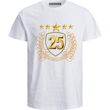 Zeytin Dalı ve Yapraklı 25. Şampiyon 5 Yıldız Kupa Baskılı Pamuklu Yetişkin T-Shirt